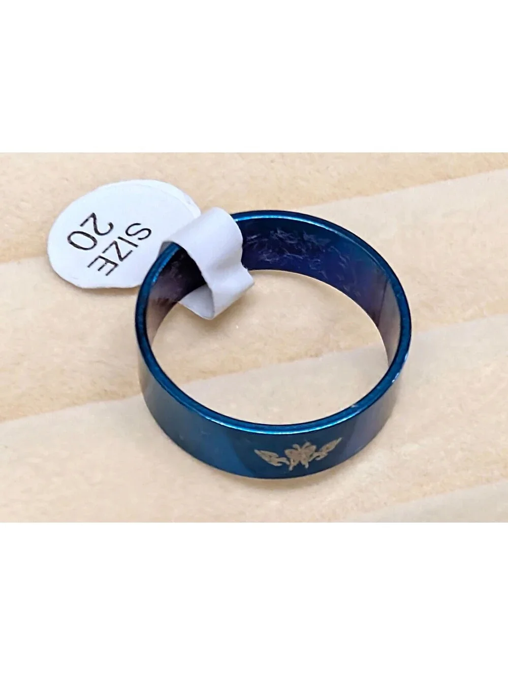 New Stainless Steel Blue Floral Engraved Stainless Steel Band Ring Plus Size 10